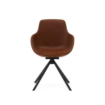 Tissiana swivel chair with automatic return in brown synthetic leather with matt black aluminum