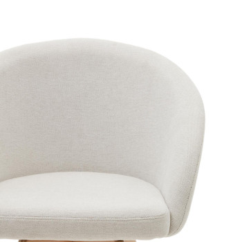 Marvin swivel chair in beige chenille and solid beech wood legs with a natural finish.