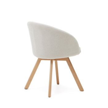 Marvin swivel chair in beige chenille and solid beech wood legs with a natural FSC 100% finish.