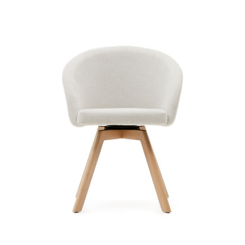 Marvin swivel chair in beige chenille and solid beech wood legs with a natural FSC 100% finish.