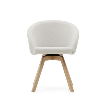 Marvin swivel chair in beige chenille and solid beech wood legs with a natural FSC 100% finish.