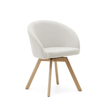 Marvin swivel chair in beige chenille and solid beech wood legs with a natural FSC 100% finish.