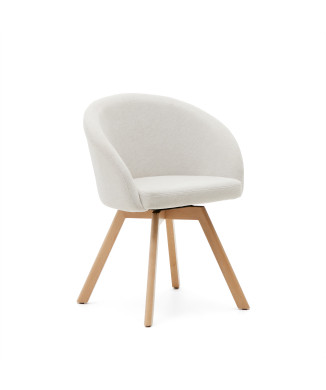 Marvin swivel chair in beige chenille and solid beech wood legs with a natural FSC 100% finish.