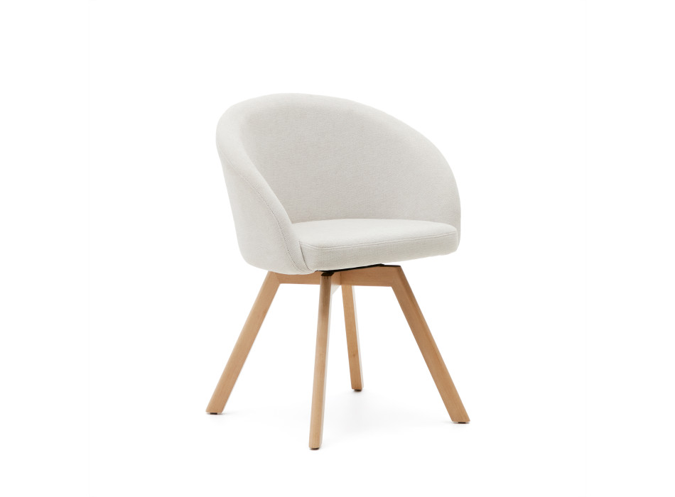 Marvin swivel chair in beige chenille and solid beech wood legs with a natural FSC 100% finish.