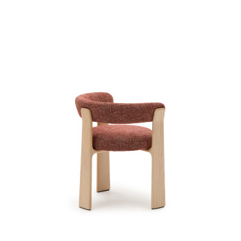 Granite 3-legged chair in chenille terracotta, solid ash wood, natural tone finish, FSC 100%
