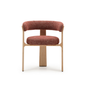 Granite 3-legged chair in chenille terracotta, solid ash wood, natural tone finish, FSC 100%