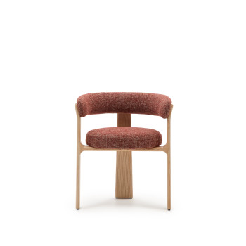 Granite 3-legged chair in chenille terracotta, solid ash wood, natural tone finish, FSC 100%