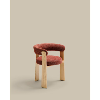 Granite 3-legged chair in chenille terracotta, solid ash wood, natural tone finish, FSC 100%