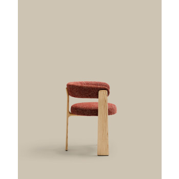 Granite 3-legged chair in chenille terracotta, solid ash wood, natural tone finish, FSC 100%
