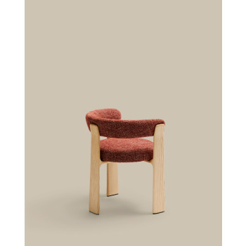 Granite 3-legged chair in chenille terracotta, solid ash wood, natural tone finish, FSC 100%