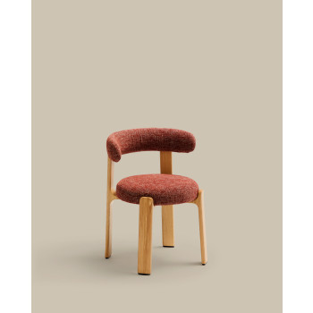 Granite chair in terracotta chenille and solid ash wood with a natural tone finish FSC 100%