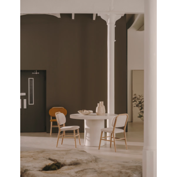 Helda chair in chenille and solid oak THE SHAPE