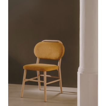 Helda chair in chenille and solid oak THE SHAPE