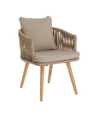 Hemilce chair in beige rope and 100% FSC solid acacia wood legs.