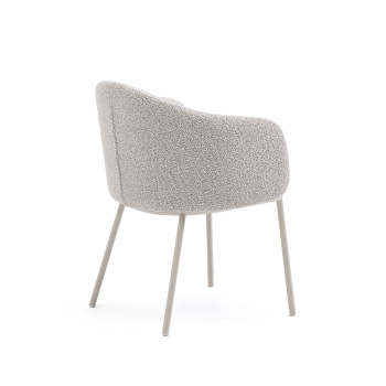 Idaira chair in thick beige chenille and steel legs with beige finish FSC Mix Credit