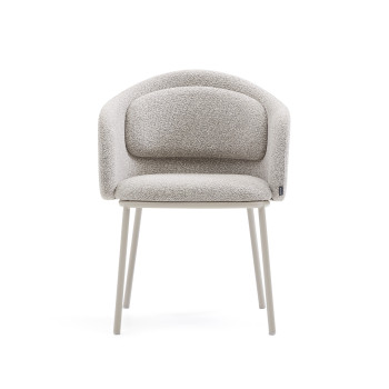 Idaira chair in thick beige chenille and steel legs with beige finish FSC Mix Credit