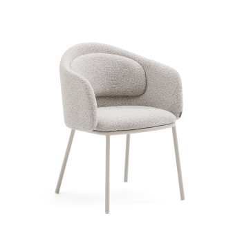 Idaira chair in thick beige chenille and steel legs with beige finish FSC Mix Credit