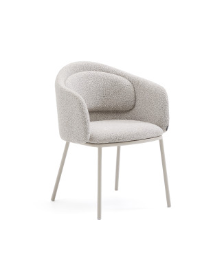 Idaira chair in thick beige chenille and steel legs with beige finish FSC Mix Credit