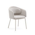 Idaira chair in thick beige chenille and steel legs with beige finish FSC Mix Credit