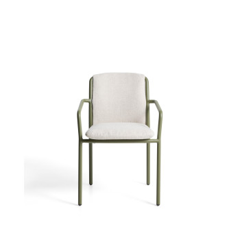 Linosa stackable outdoor chair in green aluminum with beige cushion