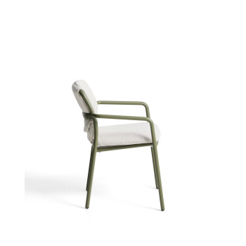 Linosa stackable outdoor chair in green aluminum with beige cushion