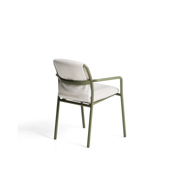Linosa stackable outdoor chair in green aluminum with beige cushion
