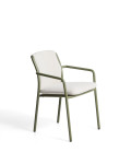 Linosa stackable outdoor chair in green aluminum with beige cushion