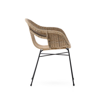 Eltiera stackable chair in synthetic rattan and black steel frame