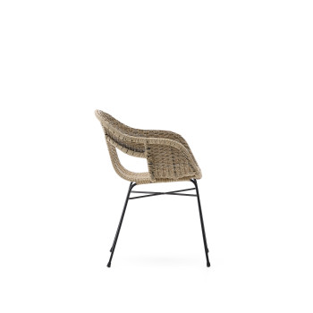 Eltiera stackable chair in synthetic rattan and black steel frame