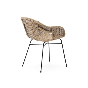 Eltiera stackable chair in synthetic rattan and black steel frame