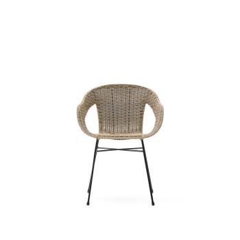 Eltiera stackable chair in synthetic rattan and black steel frame