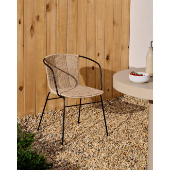 Eltiera stackable chair in synthetic rattan and black steel frame