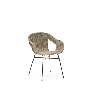 Eltiera stackable chair in synthetic rattan and black steel frame