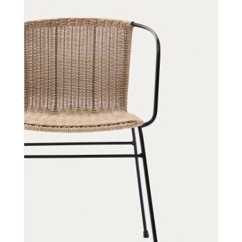 Eltiera stackable chair in synthetic rattan and black steel frame