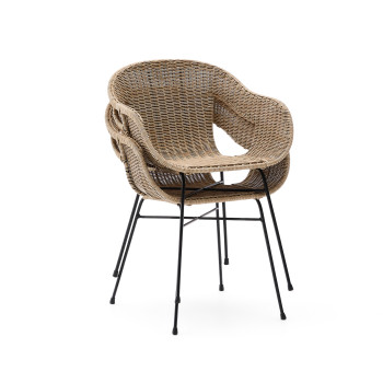 Eltiera stackable chair in synthetic rattan and black steel frame