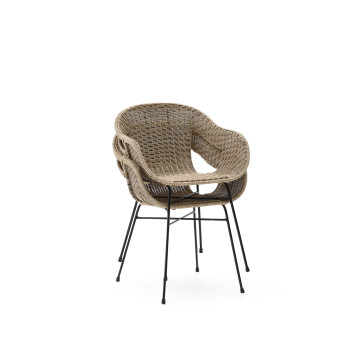 Eltiera stackable chair in synthetic rattan and black steel frame