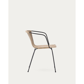 Eltiera stackable chair in synthetic rattan and black steel frame