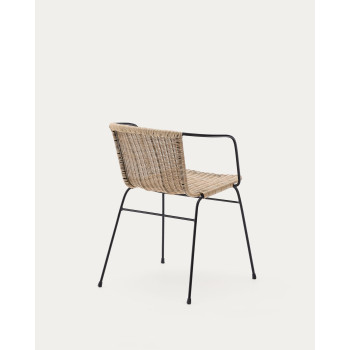 Eltiera stackable chair in synthetic rattan and black steel frame