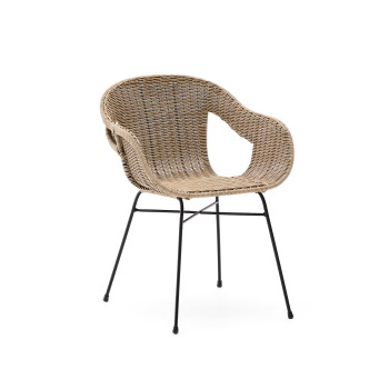 Eltiera stackable chair in synthetic rattan and black steel frame