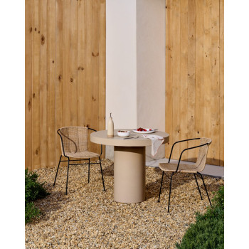 Eltiera stackable chair in synthetic rattan and black steel frame