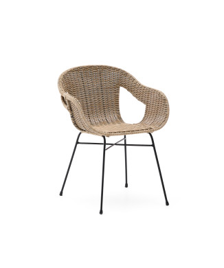 Eltiera stackable chair in synthetic rattan and black steel frame