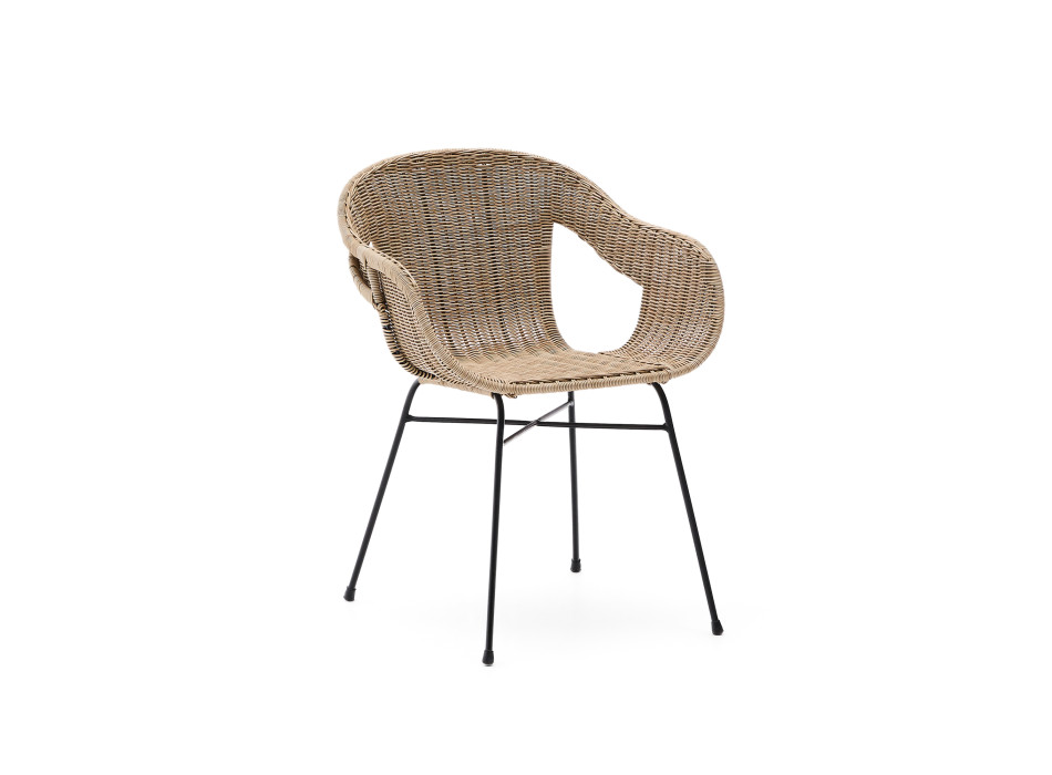 Eltiera stackable chair in synthetic rattan and black steel frame