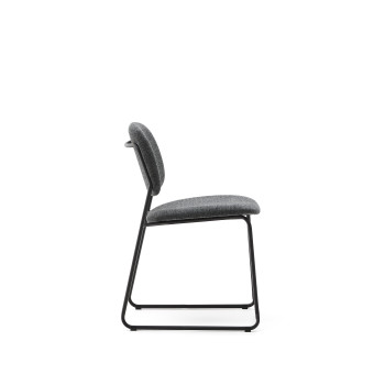 Meli stackable chair in grey chenille and grey metal legs FSC Mix Credit