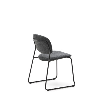 Meli stackable chair in grey chenille and grey metal legs FSC Mix Credit