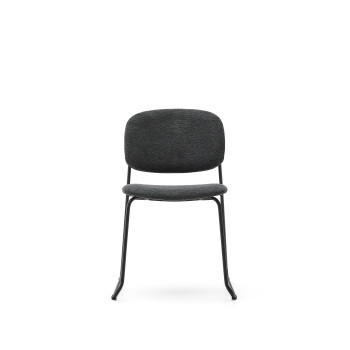 Meli stackable chair in grey chenille and grey metal legs FSC Mix Credit