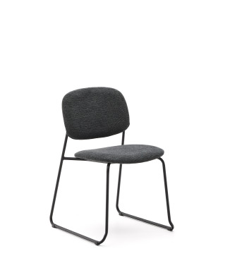 Meli stackable chair in grey chenille and grey metal legs FSC Mix Credit