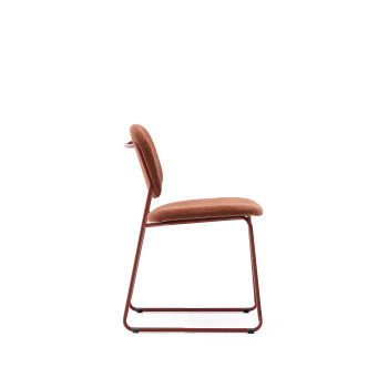 Meli stackable chair in terracotta chenille and terracotta metal legs FSC Mix Credit