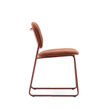 Meli stackable chair in terracotta chenille and terracotta metal legs FSC Mix Credit