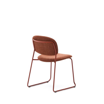 Meli stackable chair in terracotta chenille and terracotta metal legs FSC Mix Credit
