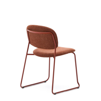 Meli stackable chair in terracotta chenille and terracotta metal legs FSC Mix Credit